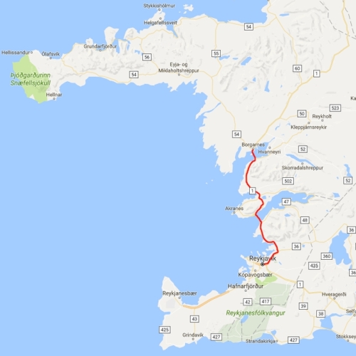 Route van Reykjavik naar Borgarnes