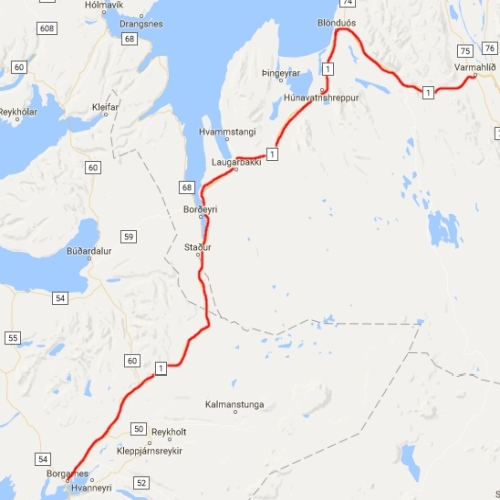 Route van Borgarnes naar Varmahlið